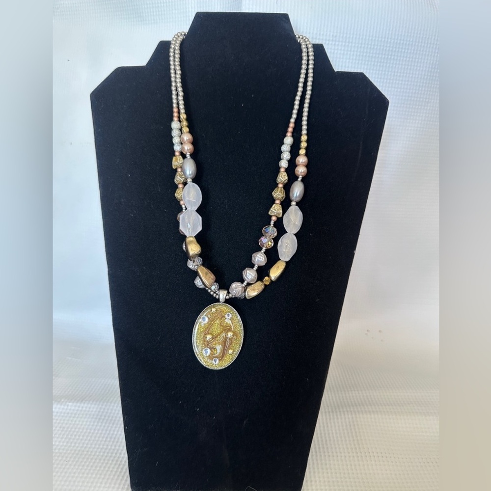 Multi-Strand Gold and Pearl Pendant Necklace